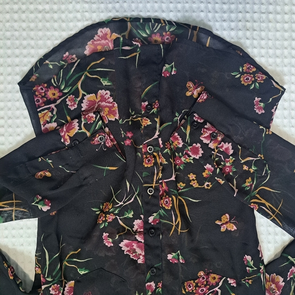 Wet Seal Black Floral Sheer Blouse - Picture 3 of 6